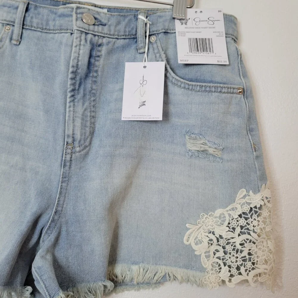Jessica Simpson Size 10 Shorts Women's Beloved High Waist Light Wash Frayed Hem